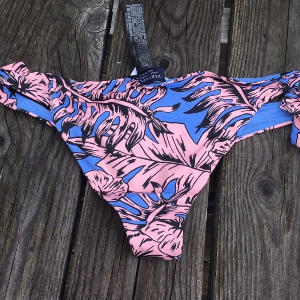 - Zara M Blue & Pink Tropical Bikini Bottom! NEW!